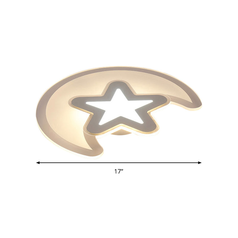 Moon and Star LED Ceiling Light with Modern White Finish - Perfect for Kid's Bedroom