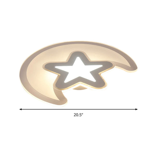 Moon and Star LED Ceiling Light with Modern White Finish - Perfect for Kid's Bedroom
