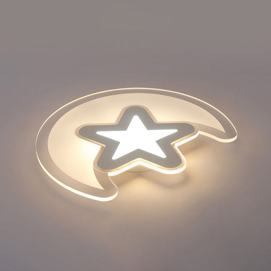 Moon And Star Led Ceiling Light With Modern White Finish - Perfect For Kids Bedroom