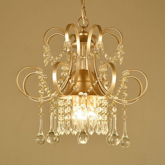 Curving Arm Crystal Teardrop Chandelier For Living Room - Champagne