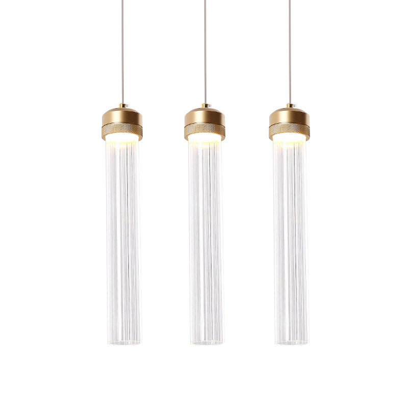 Ribbed Glass Pendant Light With Crystal Accent And Gold Finish