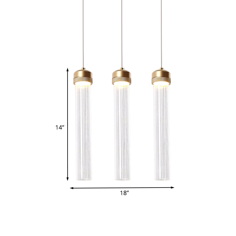 Clear Ribbed Glass Pendant with Gold Finish and Crystal Accents - Island Light