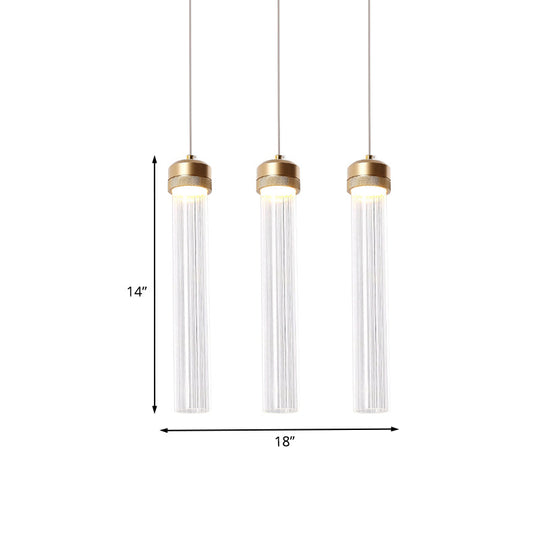 Ribbed Glass Pendant Light With Crystal Accent And Gold Finish
