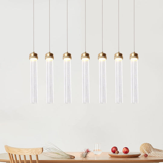 Clear Ribbed Glass Pendant with Gold Finish and Crystal Accents - Island Light