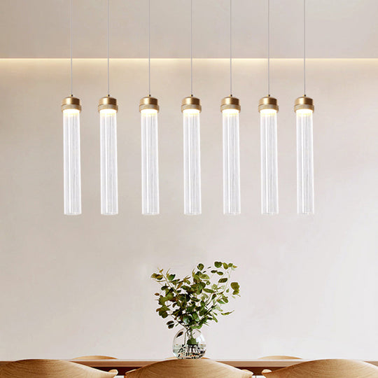 Ribbed Glass Pendant Light With Crystal Accent And Gold Finish