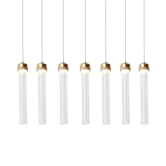 Clear Ribbed Glass Pendant with Gold Finish and Crystal Accents - Island Light