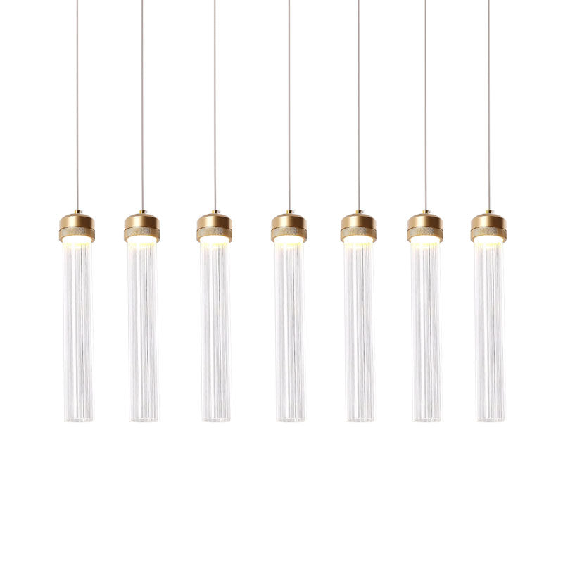 Ribbed Glass Pendant Light With Crystal Accent And Gold Finish