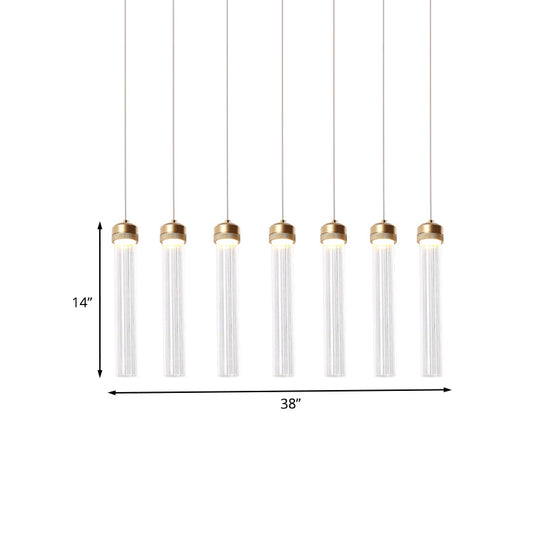 Clear Ribbed Glass Pendant with Gold Finish and Crystal Accents - Island Light