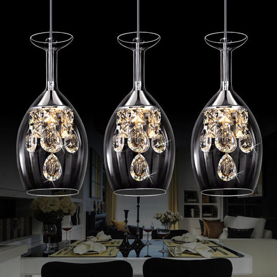 Clear Glass Dome Pendant Light with Crystal Accents - Elegant Ceiling Fixture