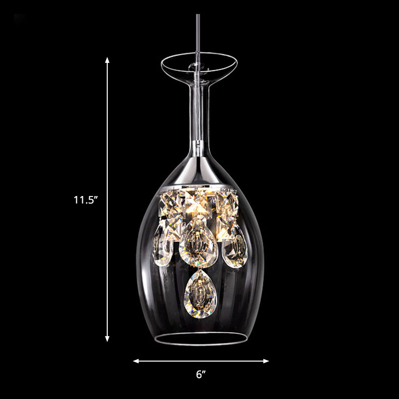 Clear Glass Dome Pendant Light with Crystal Accents - Elegant Ceiling Fixture