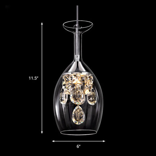 Clear Glass Dome Pendant Light with Crystal Accents - Elegant Ceiling Fixture