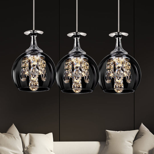 Clear Glass Dome Pendant Light with Crystal Accents - Elegant Ceiling Fixture
