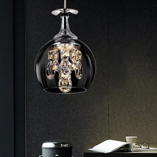 Clear Glass Dome Pendant Light with Crystal Accents - Elegant Ceiling Fixture