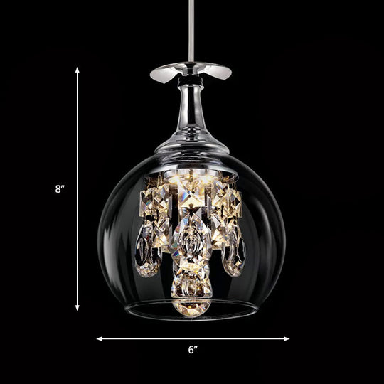 Dome Glass Pendant Light With Crystal Accents - Clear Shade | Ceiling
