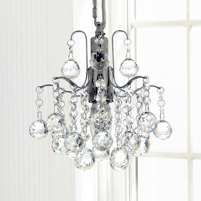 Chrome Finish Crystal Ball Curved Arm Chandelier - Stunning Bare Bulb Lighting