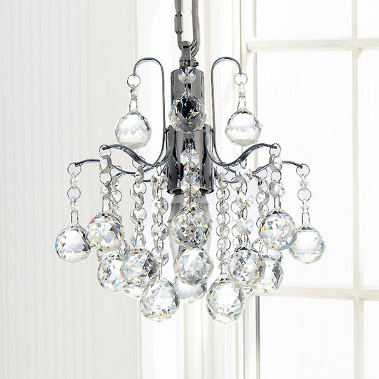 Chrome Finish Crystal Ball Curved Arm Chandelier - Stunning Bare Bulb Lighting