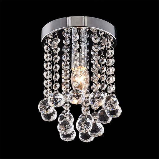 Crystal Ball Flush Mount Light With Chrome Finish For Hallway Ceiling