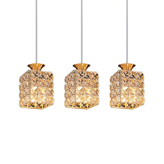 Crystal Island Pendant Light With 3-Lights And Cutout Linear Rectangle Shade