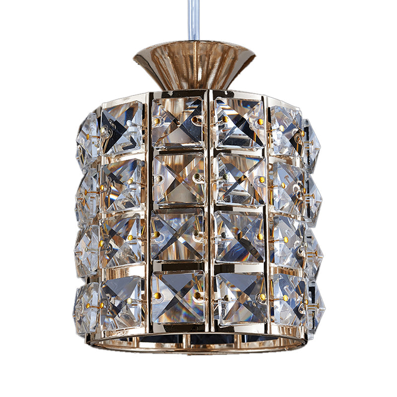 Metal Frame Crystal Drum Pendant Light For Balcony Ceiling 1 / Gold