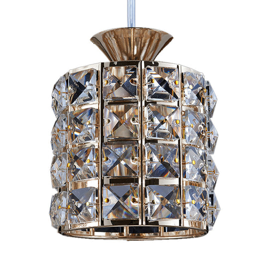 Metal Frame Crystal Drum Pendant Light For Balcony Ceiling 1 / Gold