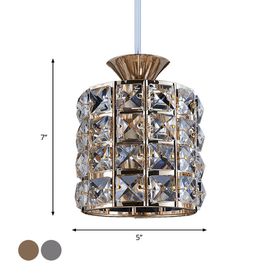 Metal Frame Crystal Drum Pendant Light For Balcony Ceiling