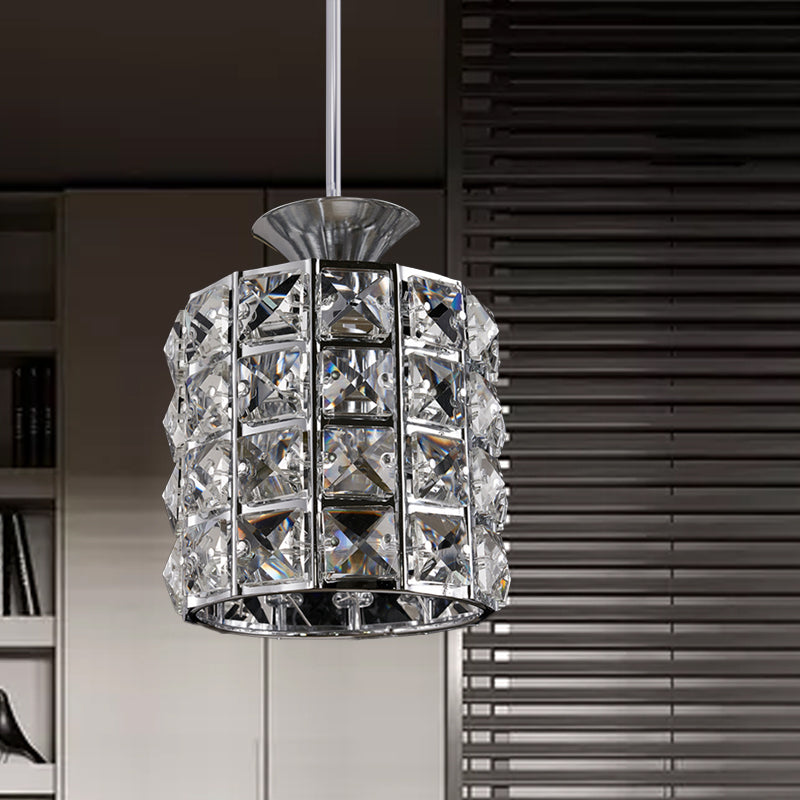 Contemporary Crystal Drum Pendant Light Set with Metal Frame - Ideal for Balcony
