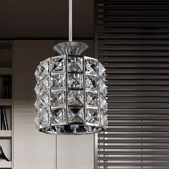Contemporary Crystal Drum Pendant Light Set with Metal Frame - Ideal for Balcony