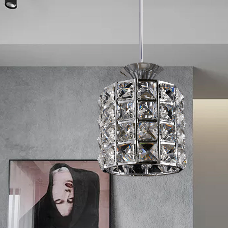 Contemporary Crystal Drum Pendant Light Set with Metal Frame - Ideal for Balcony
