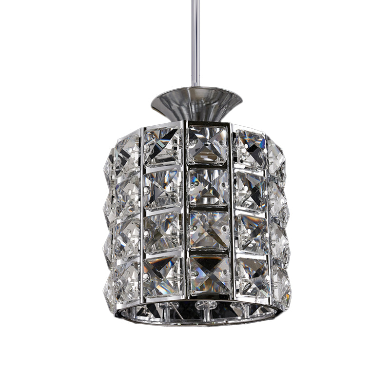 Metal Frame Crystal Drum Pendant Light For Balcony Ceiling 1 / Silver