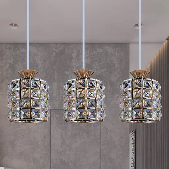 Metal Frame Crystal Drum Pendant Light For Balcony Ceiling