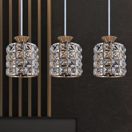 Contemporary Crystal Drum Pendant Light Set with Metal Frame - Ideal for Balcony