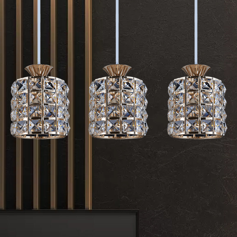 Metal Frame Crystal Drum Pendant Light For Balcony Ceiling