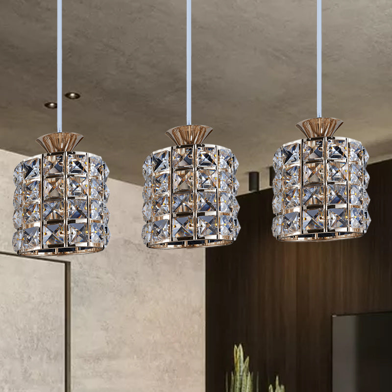 Metal Frame Crystal Drum Pendant Light For Balcony Ceiling
