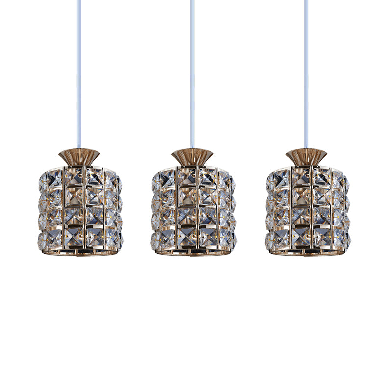Metal Frame Crystal Drum Pendant Light For Balcony Ceiling 3 / Gold