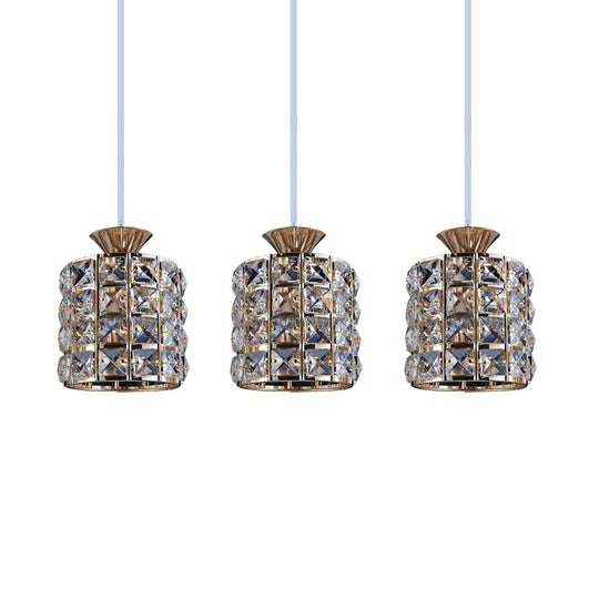 Metal Frame Crystal Drum Pendant Light For Balcony Ceiling 3 / Gold