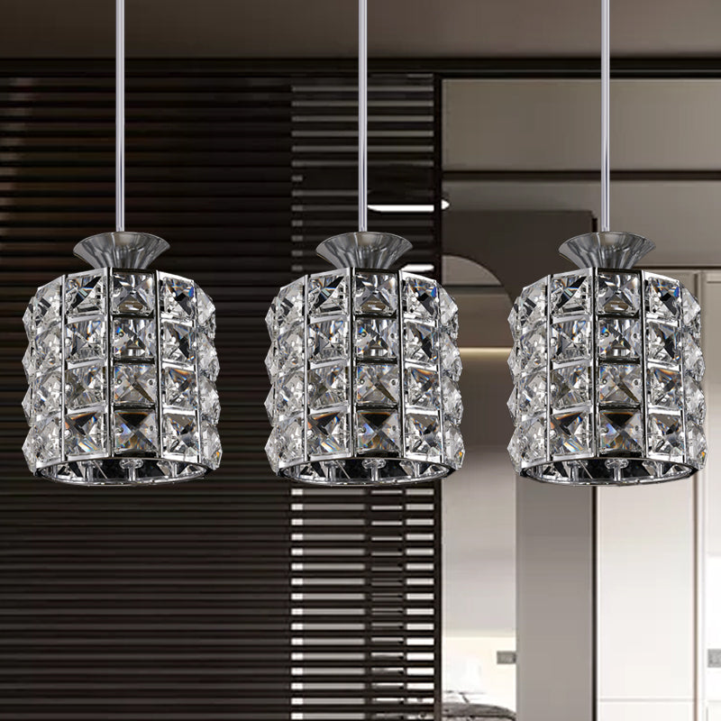 Contemporary Crystal Drum Pendant Light Set with Metal Frame - Ideal for Balcony