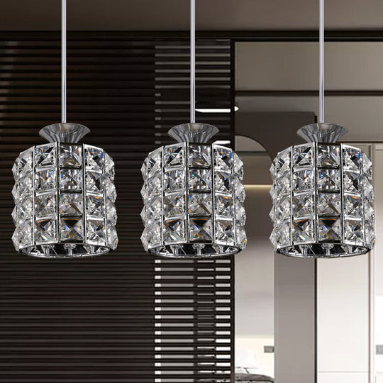 Contemporary Crystal Drum Pendant Light Set with Metal Frame - Ideal for Balcony