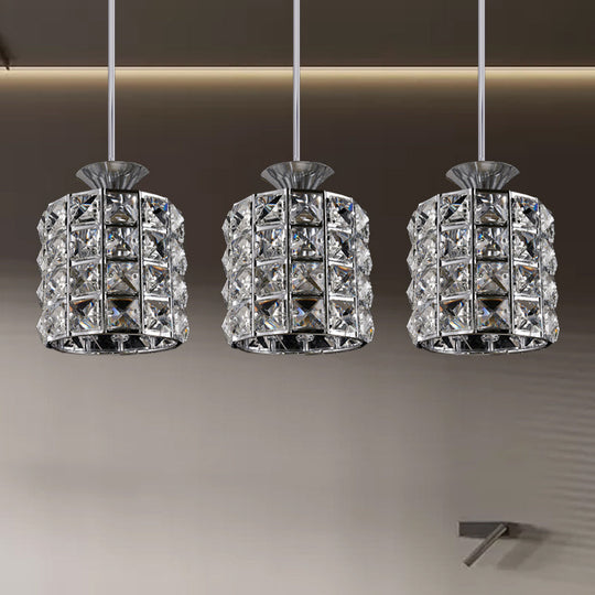 Contemporary Crystal Drum Pendant Light Set with Metal Frame - Ideal for Balcony