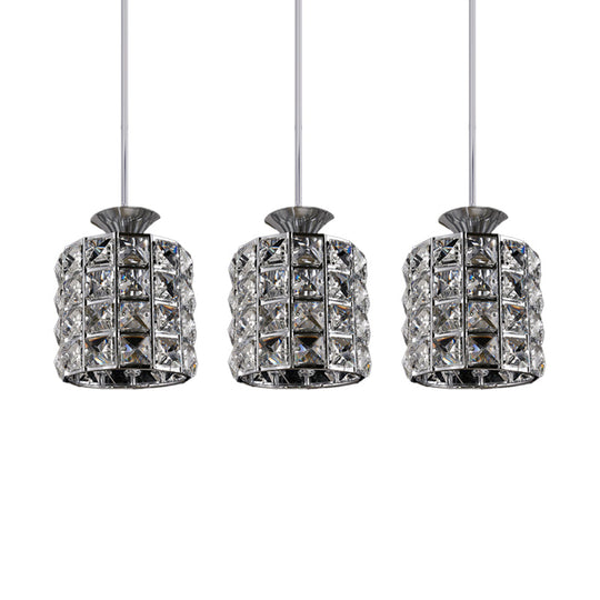 Contemporary Crystal Drum Pendant Light Set with Metal Frame - Ideal for Balcony