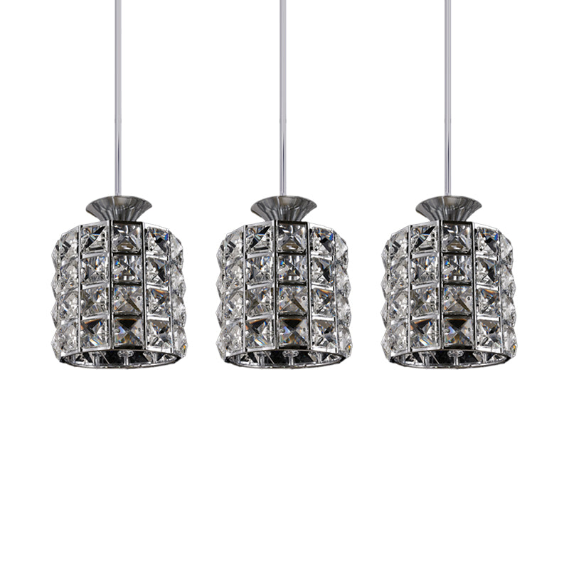 Metal Frame Crystal Drum Pendant Light For Balcony Ceiling 3 / Silver