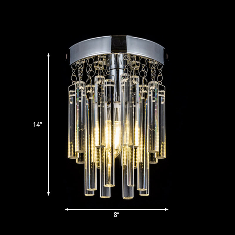 Round Chrome Crystal Bar Flush Mount Ceiling Light - Bare Bulb Flushmount