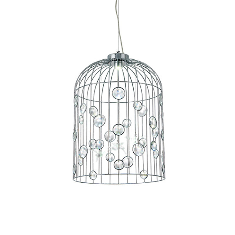Crystal Bead Pendant Chandelier with Metal Bird Cage Design for Dining Room Lighting