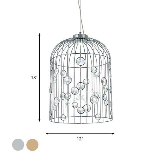 Crystal Bead Pendant Chandelier with Metal Bird Cage Design for Dining Room Lighting