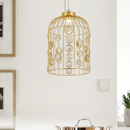 Bird Cage Pendant Chandelier With Crystal Bead Deco Dining Room Lighting