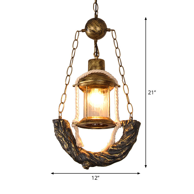 Coastal Clear Glass Pendant Ceiling Lantern - Antique Brass, 1-Light Fixture with Chain