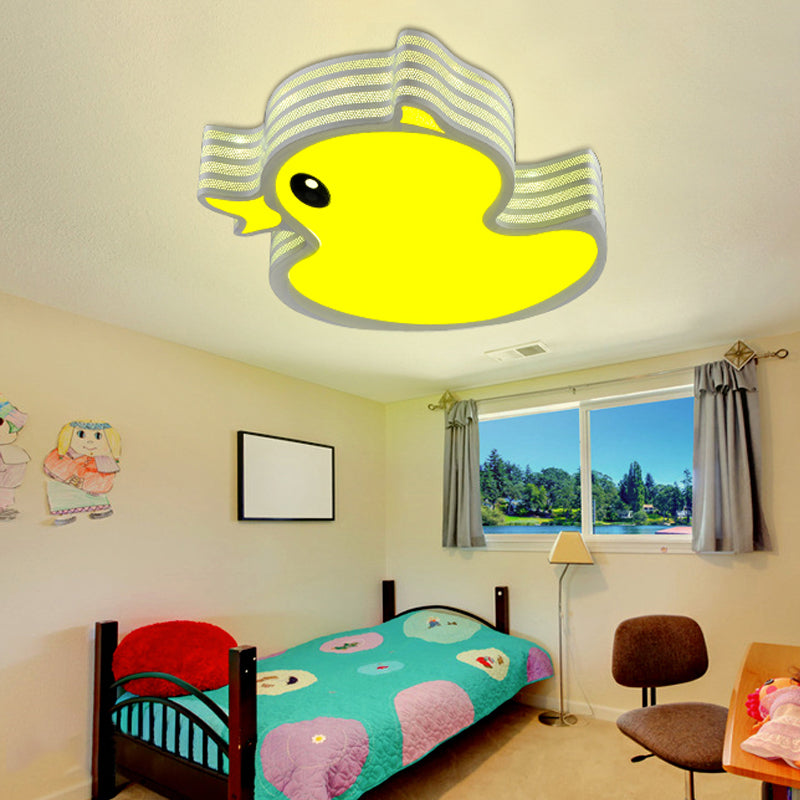 Art Deco LED Ceiling Light: Duck Nursing Room Flush Mount Fixture in Yellow