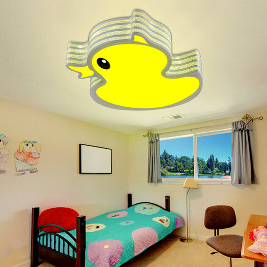 Art Deco LED Ceiling Light: Duck Nursing Room Flush Mount Fixture in Yellow