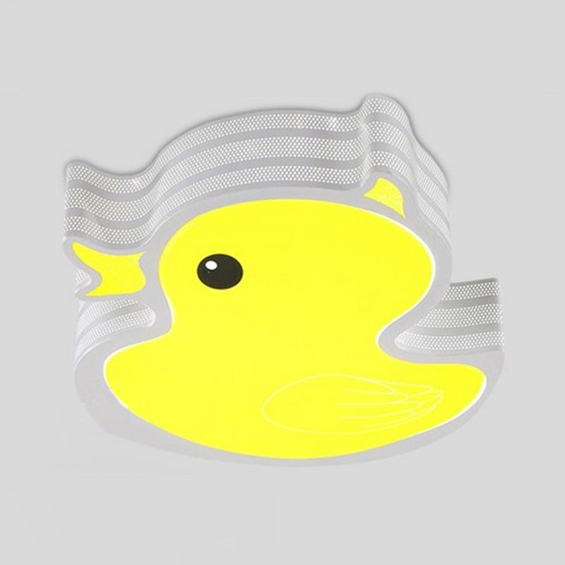 Art Deco LED Ceiling Light: Duck Nursing Room Flush Mount Fixture in Yellow