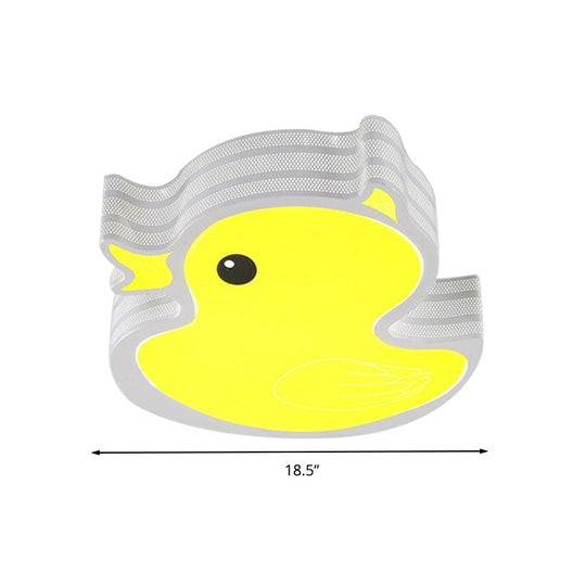 Art Deco LED Ceiling Light: Duck Nursing Room Flush Mount Fixture in Yellow