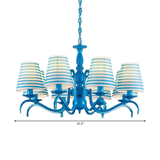 Nautical Suspension Chandelier - Tapered Metal Shade 10 Blue Heads Living Room Light